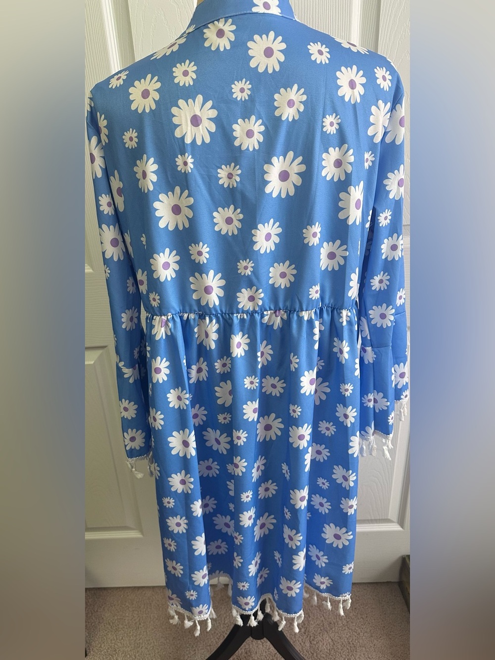 Blue Daisy Print Mini Dress with Tassel Tie - Picture 4 of 7